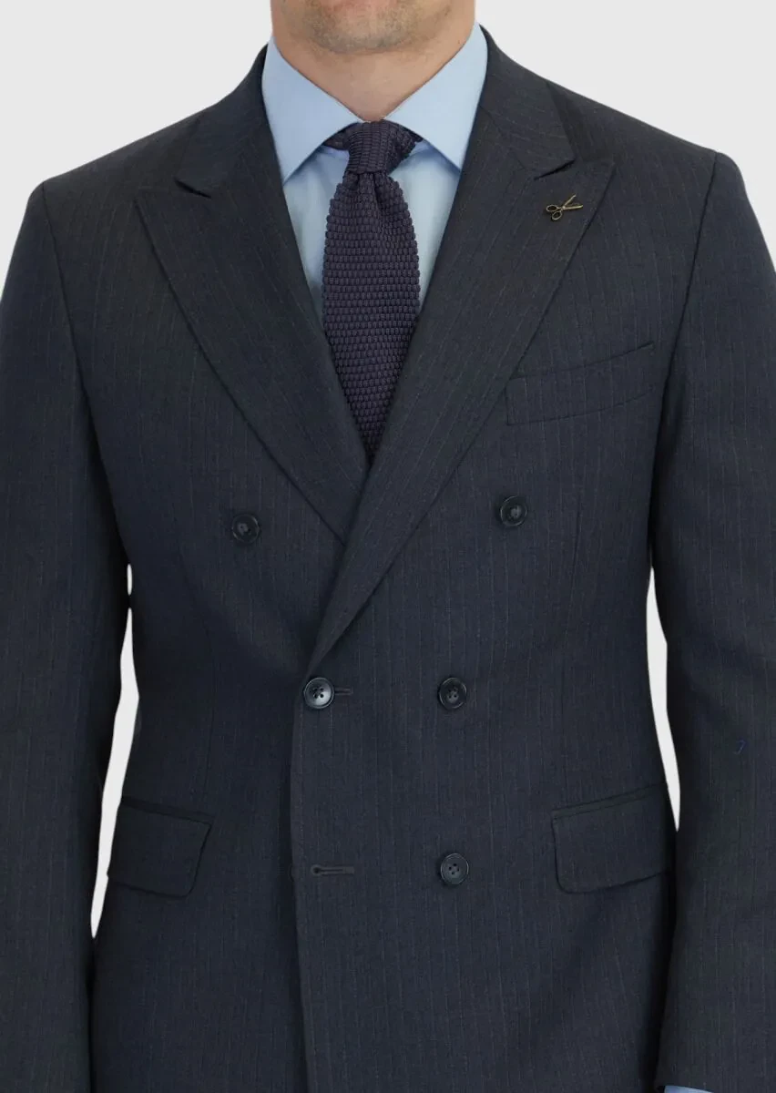 Hard Coal Striped Zeroweight Slim Fit 100% Wool Suit - 5