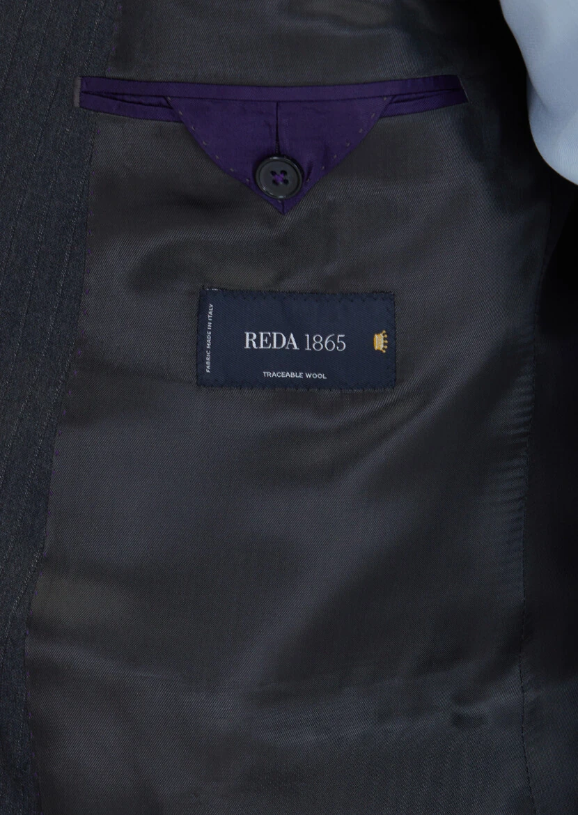 Hard Coal Striped Zeroweight Slim Fit 100% Wool Suit - 6