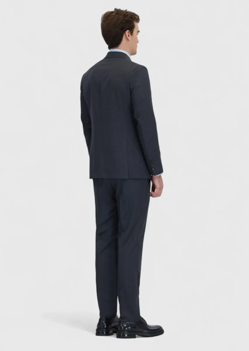 Hard Coal Striped Zeroweight Slim Fit 100% Wool Suit - 7