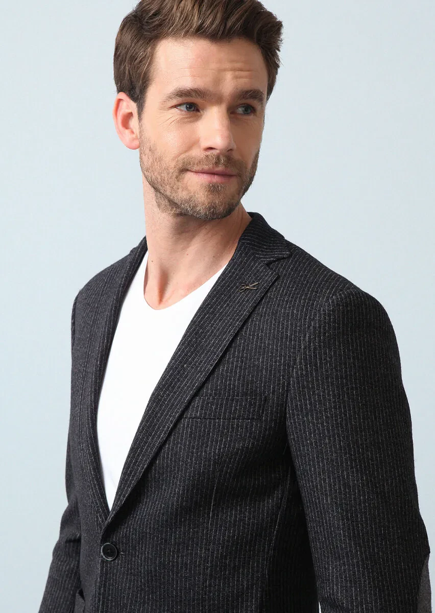 Hard Coal Striped Zeroweight Slim Fit Wool Blended Jacket - 2