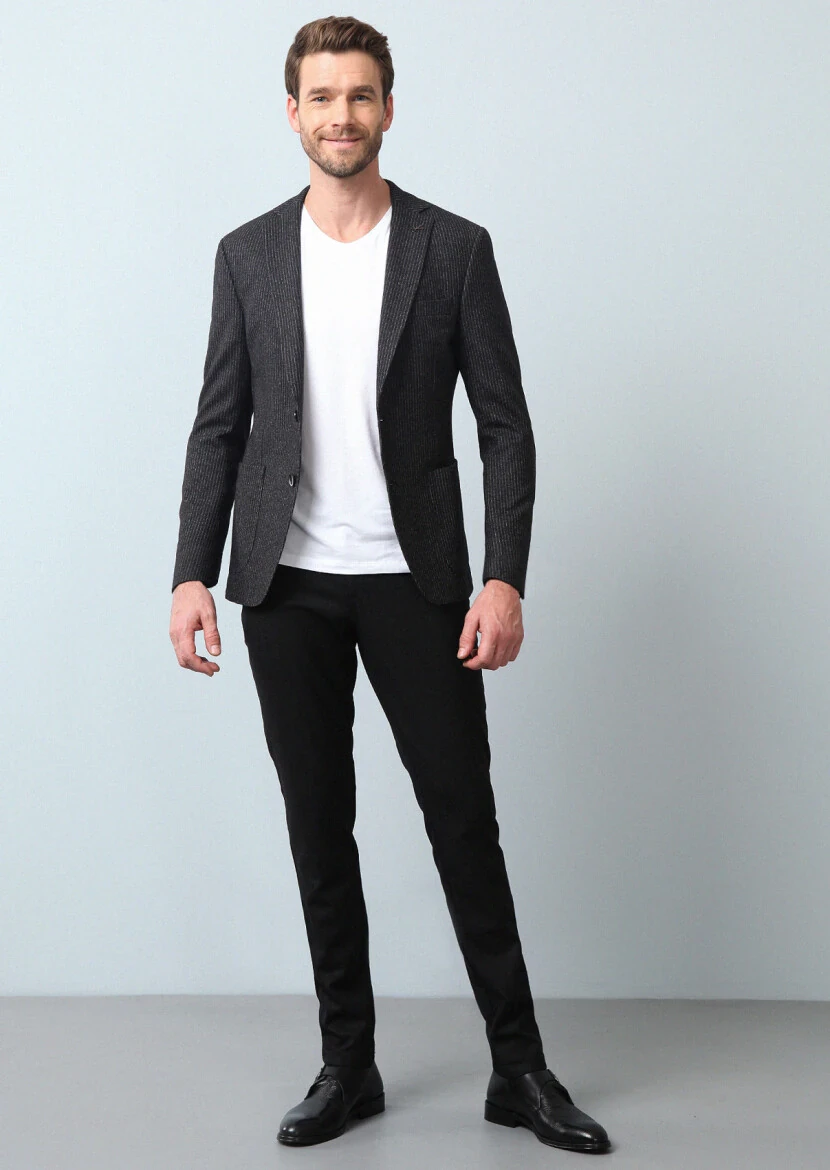 Hard Coal Striped Zeroweight Slim Fit Wool Blended Jacket - 3