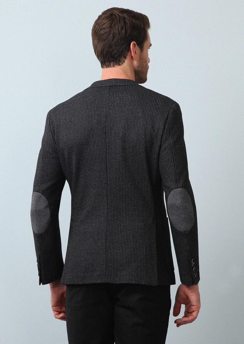 Hard Coal Striped Zeroweight Slim Fit Wool Blended Jacket - 5