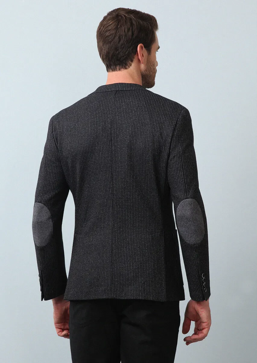 Hard Coal Striped Zeroweight Slim Fit Wool Blended Jacket - 5