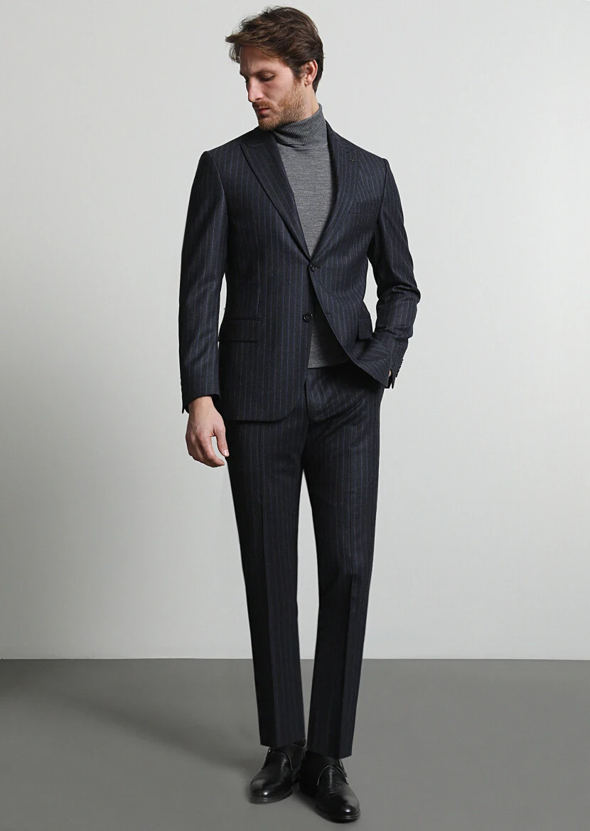 Hard Coal Striped Zeroweight Slim Fit Wool Blended Suit - 1