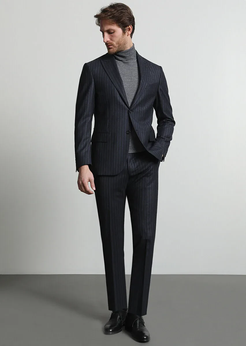 Hard Coal Striped Zeroweight Slim Fit Wool Blended Suit - 1