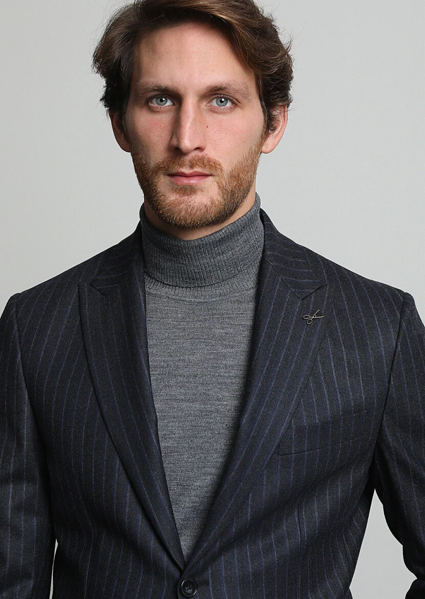 Hard Coal Striped Zeroweight Slim Fit Wool Blended Suit - 2