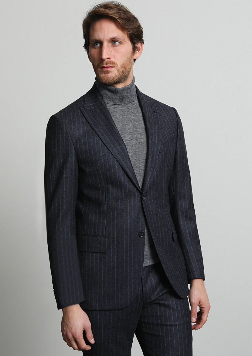 Hard Coal Striped Zeroweight Slim Fit Wool Blended Suit - 3