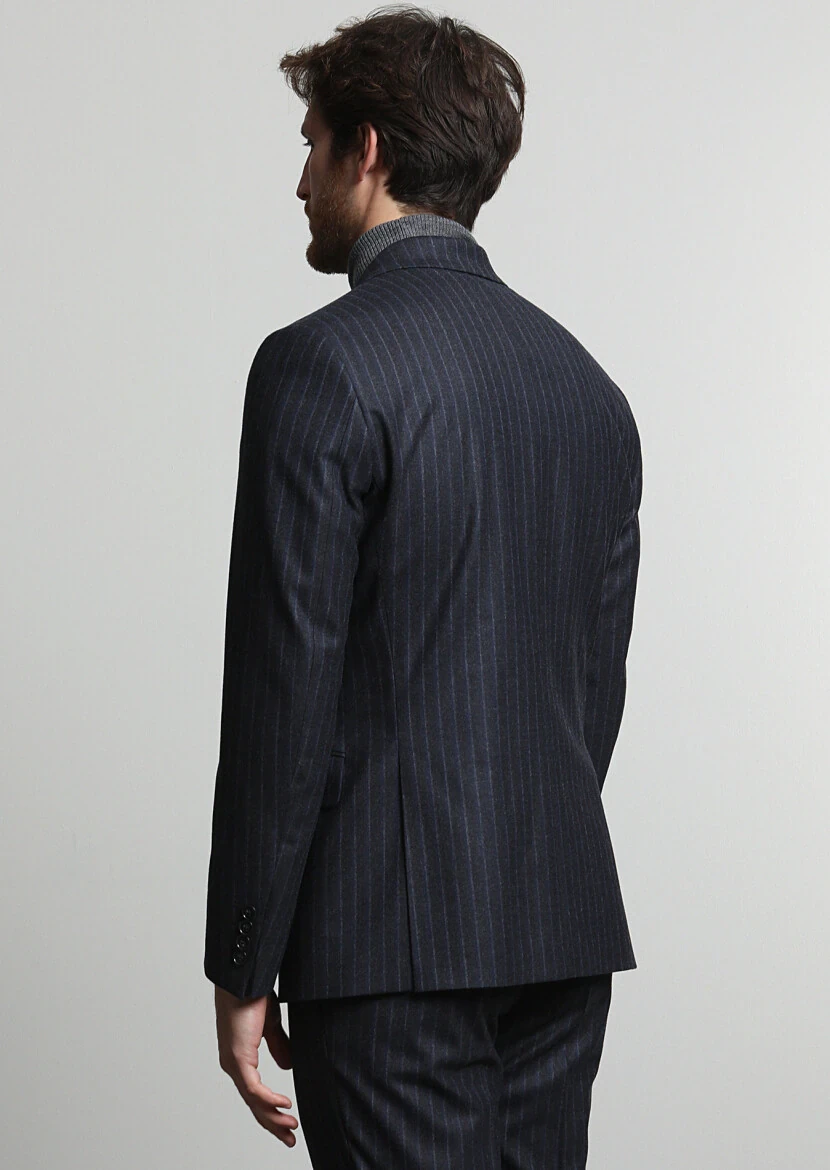 Hard Coal Striped Zeroweight Slim Fit Wool Blended Suit - 4