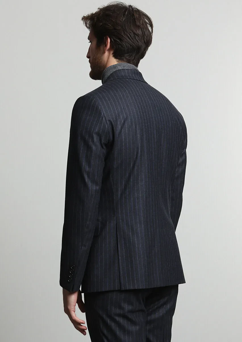 Hard Coal Striped Zeroweight Slim Fit Wool Blended Suit - 4