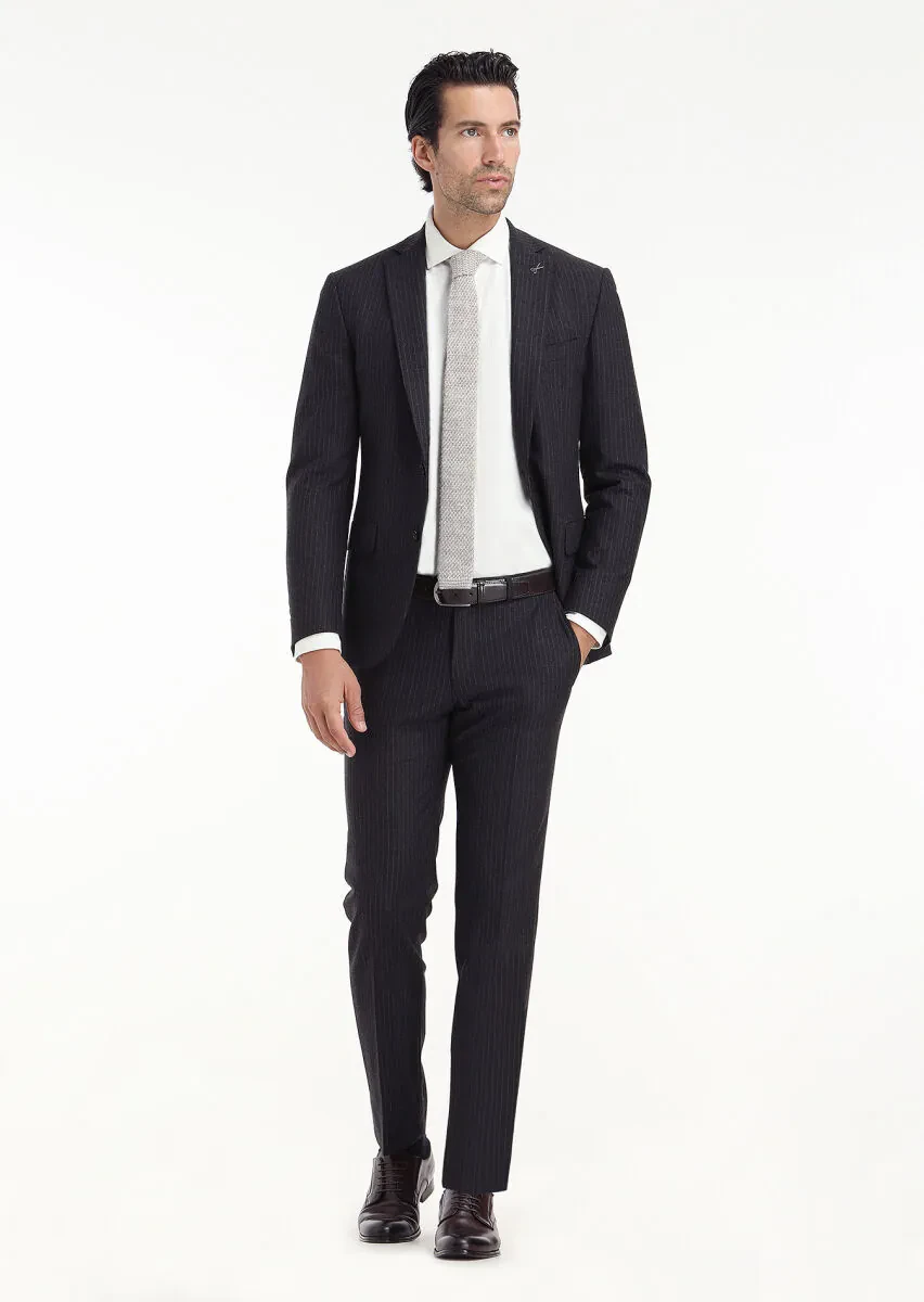 Hard Coal Striped Zeroweight Slim Fit Wool Blended Suit - 1