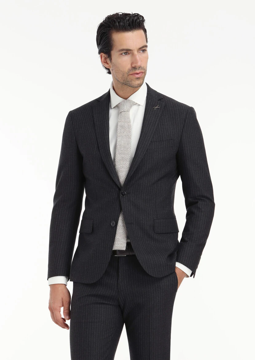 Hard Coal Striped Zeroweight Slim Fit Wool Blended Suit - 2