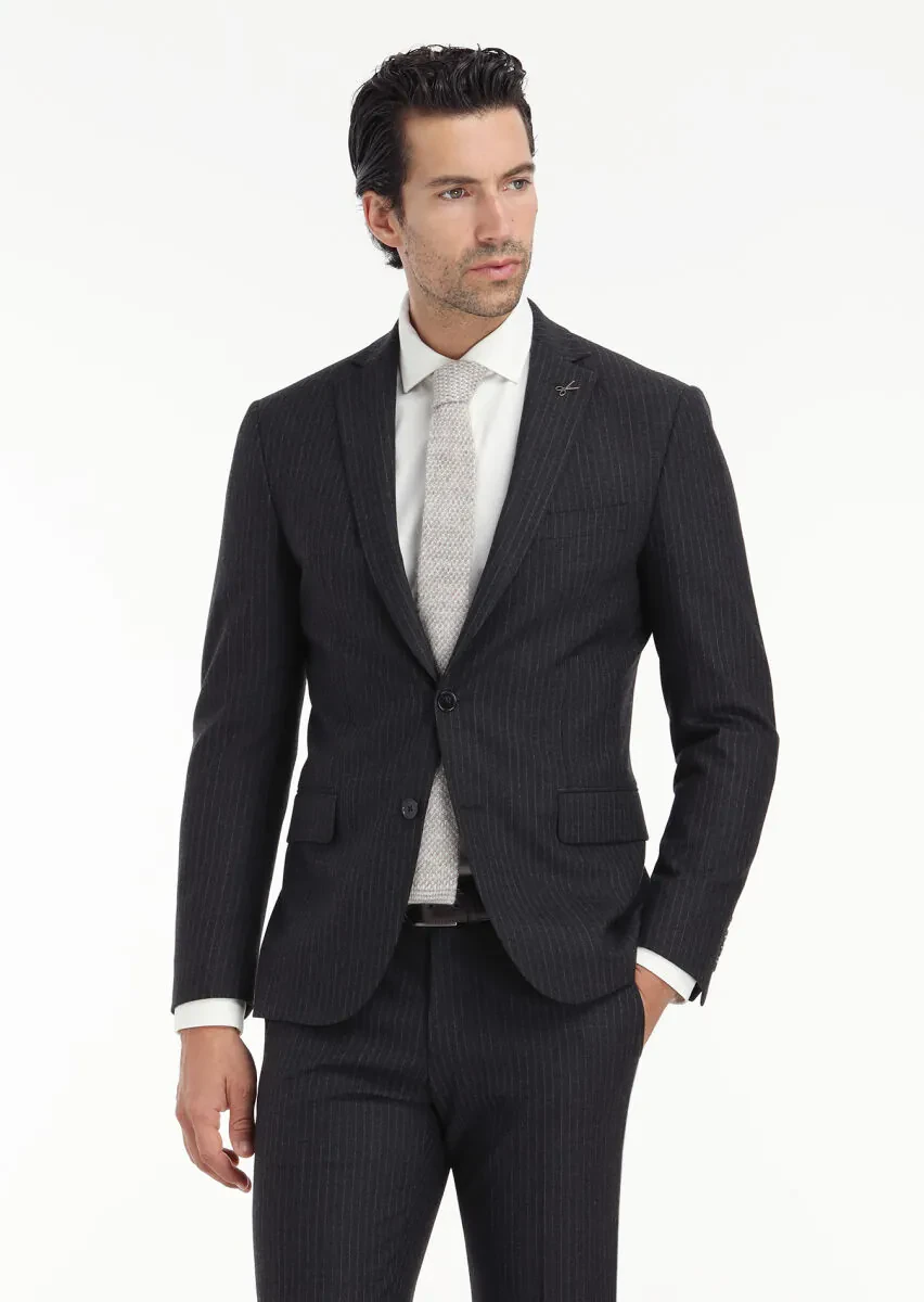 Hard Coal Striped Zeroweight Slim Fit Wool Blended Suit - 2