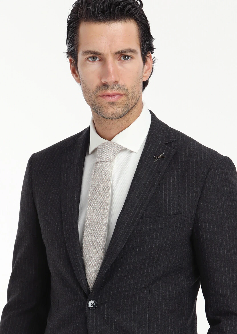 Hard Coal Striped Zeroweight Slim Fit Wool Blended Suit - 3