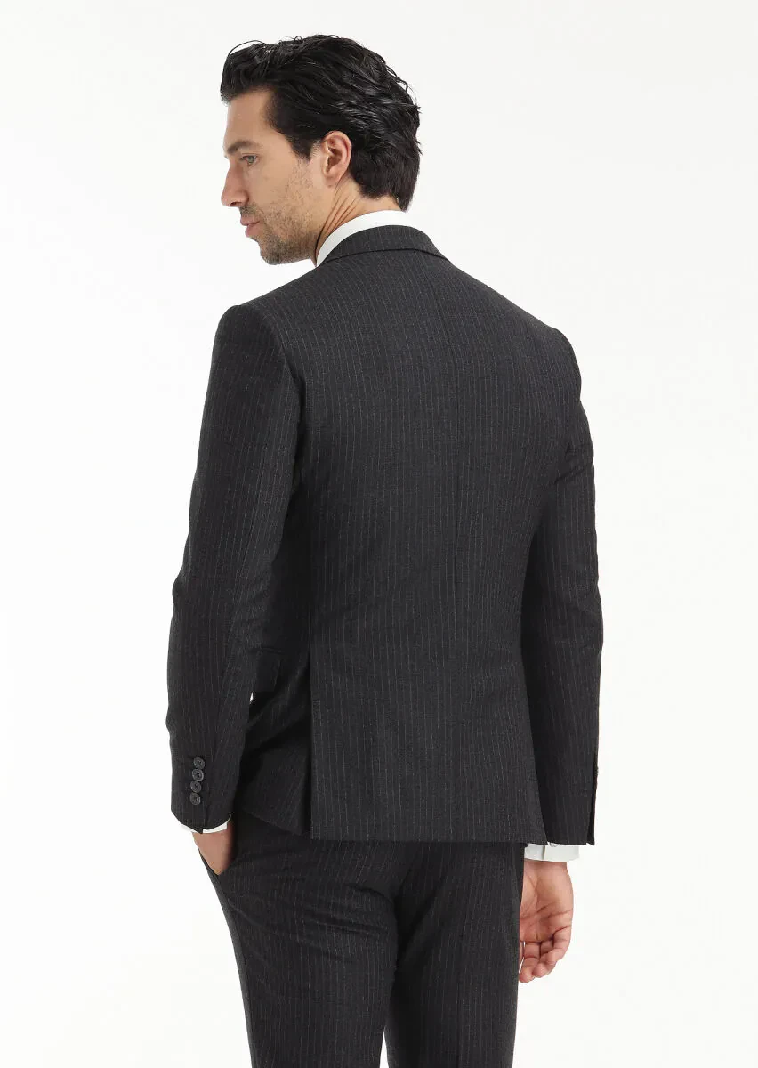Hard Coal Striped Zeroweight Slim Fit Wool Blended Suit - 5