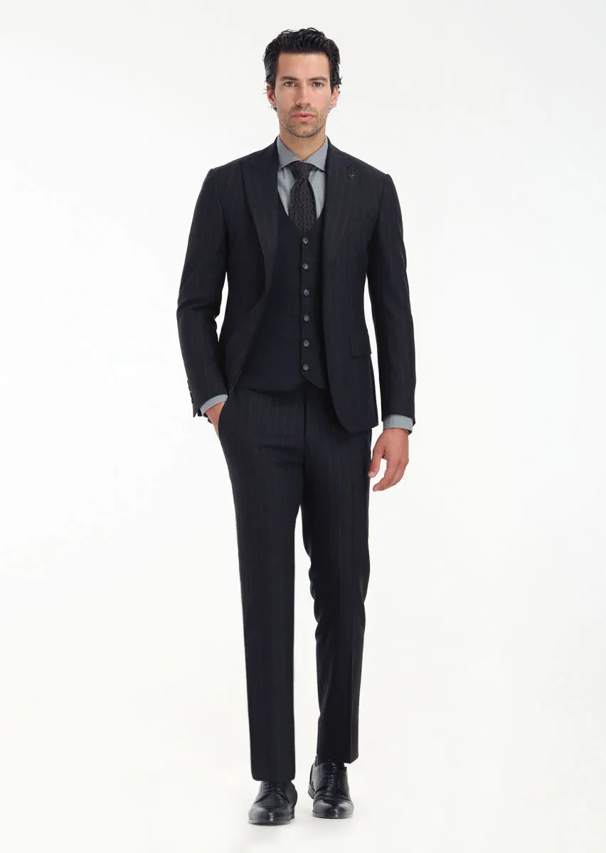 Hard Coal Striped Zeroweight Slim Fit Wool Blended Suit - 1