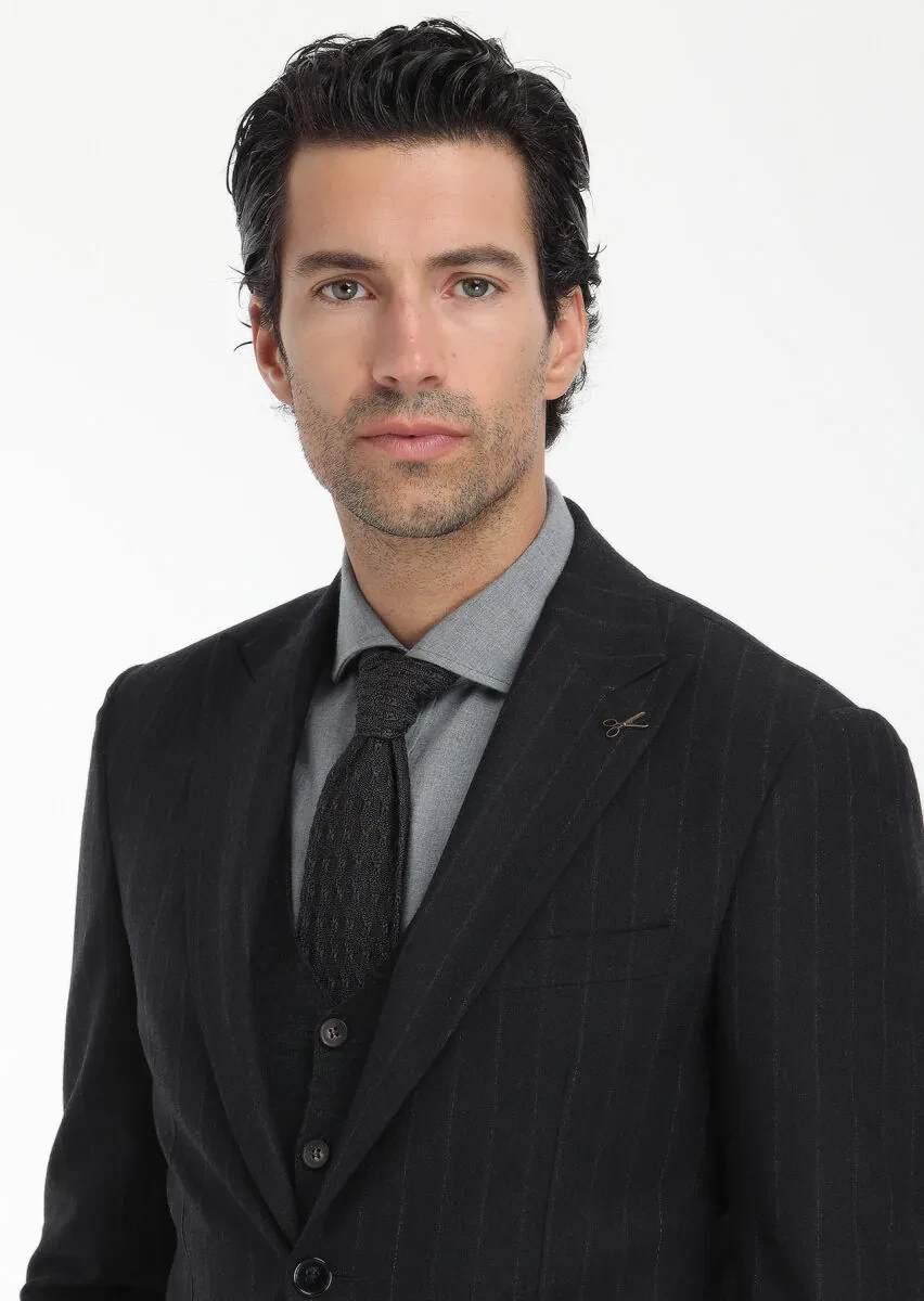 Hard Coal Striped Zeroweight Slim Fit Wool Blended Suit - 3