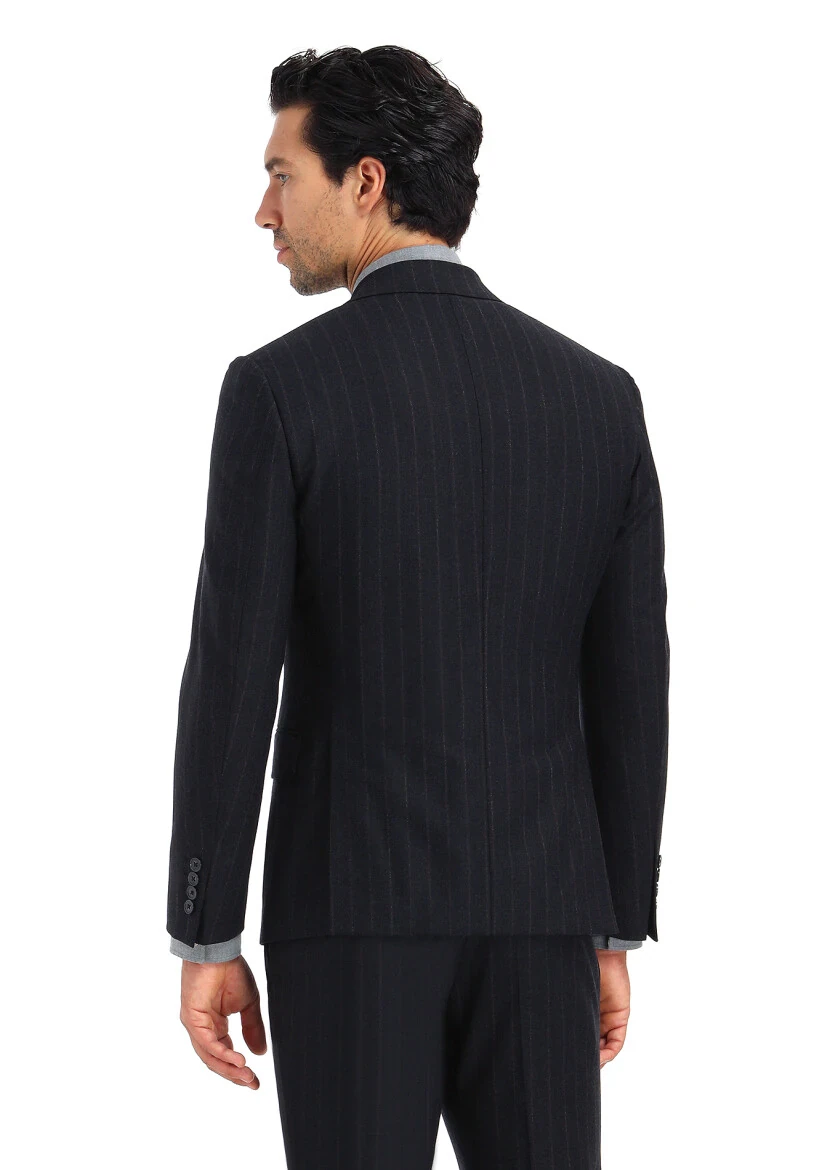 Hard Coal Striped Zeroweight Slim Fit Wool Blended Suit - 6