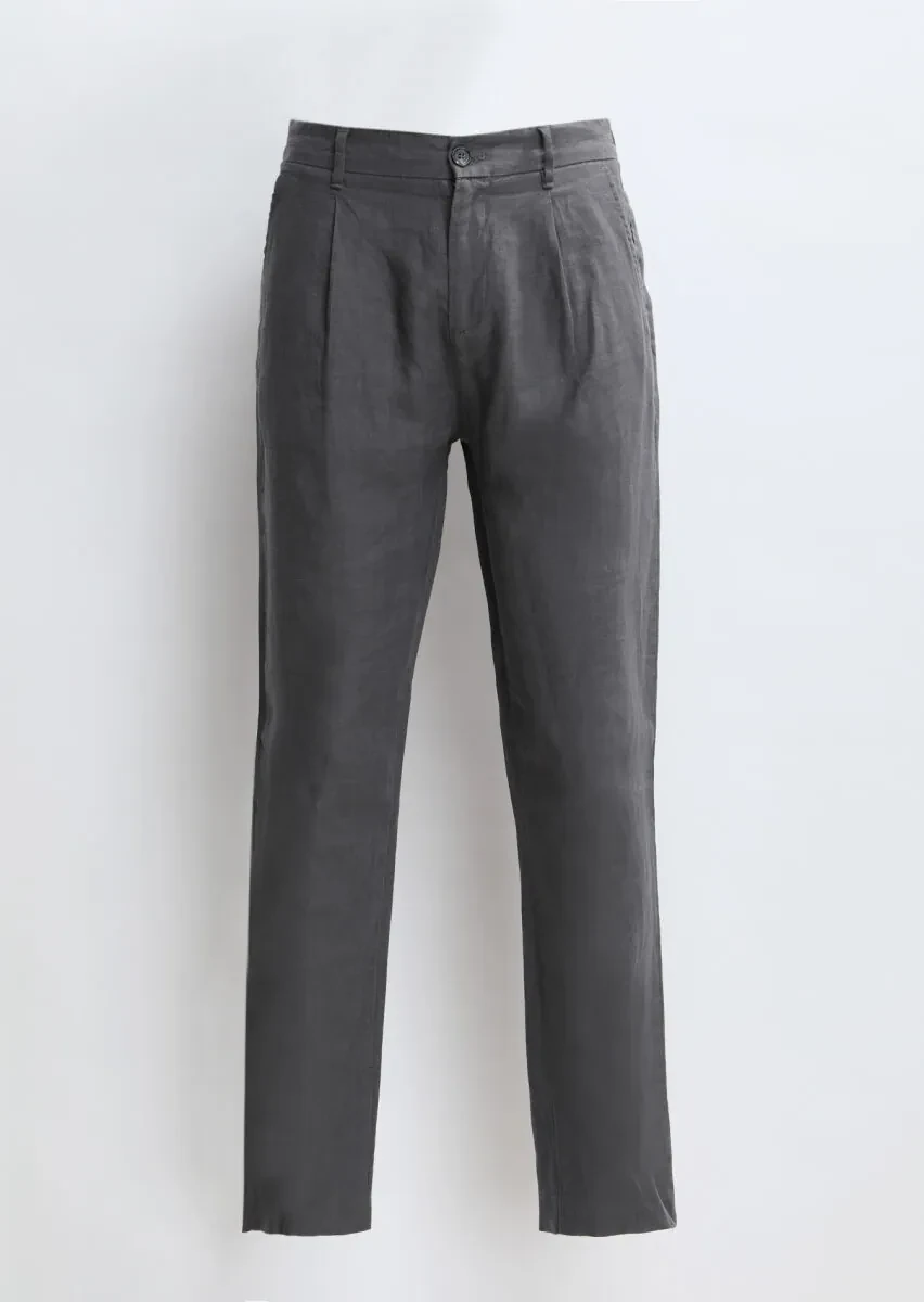 Hard Coal Weaving Jogging Fit Casual 100% Linen Trousers - 7