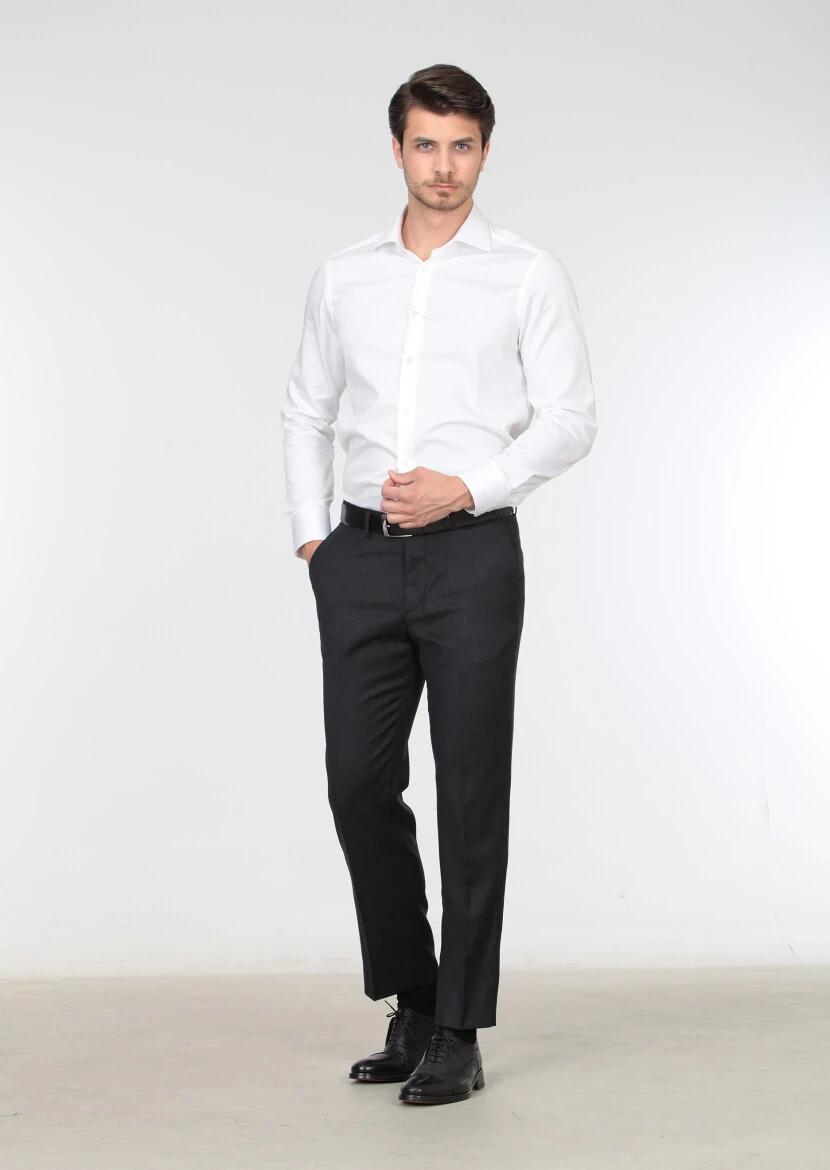 Hard Coal Weaving Regular Fit Classical 100% Wool Trousers - 1