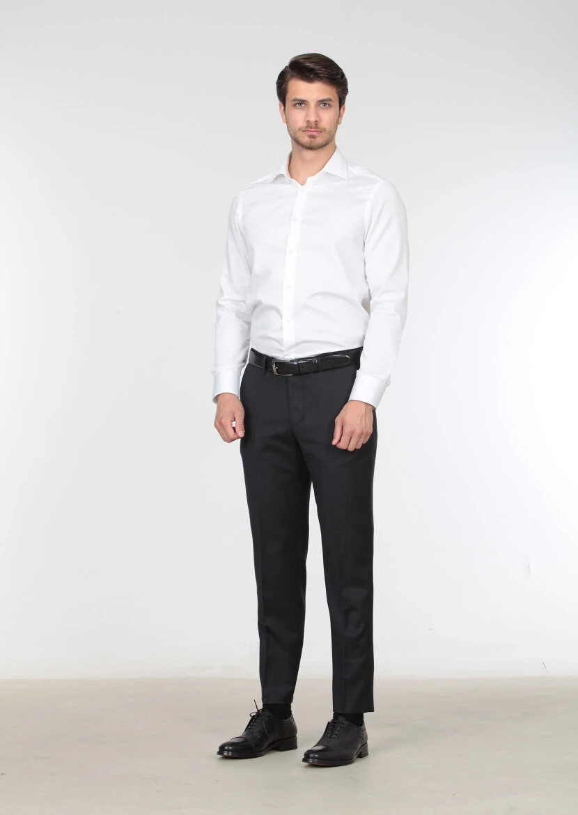 Hard Coal Weaving Regular Fit Classical 100% Wool Trousers 