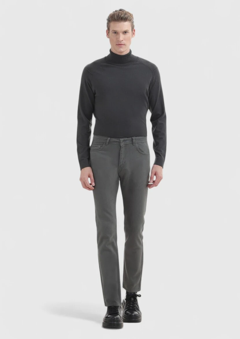 Hard Coal Weaving Slim Fit Casual 100% Cotton Trousers - 1