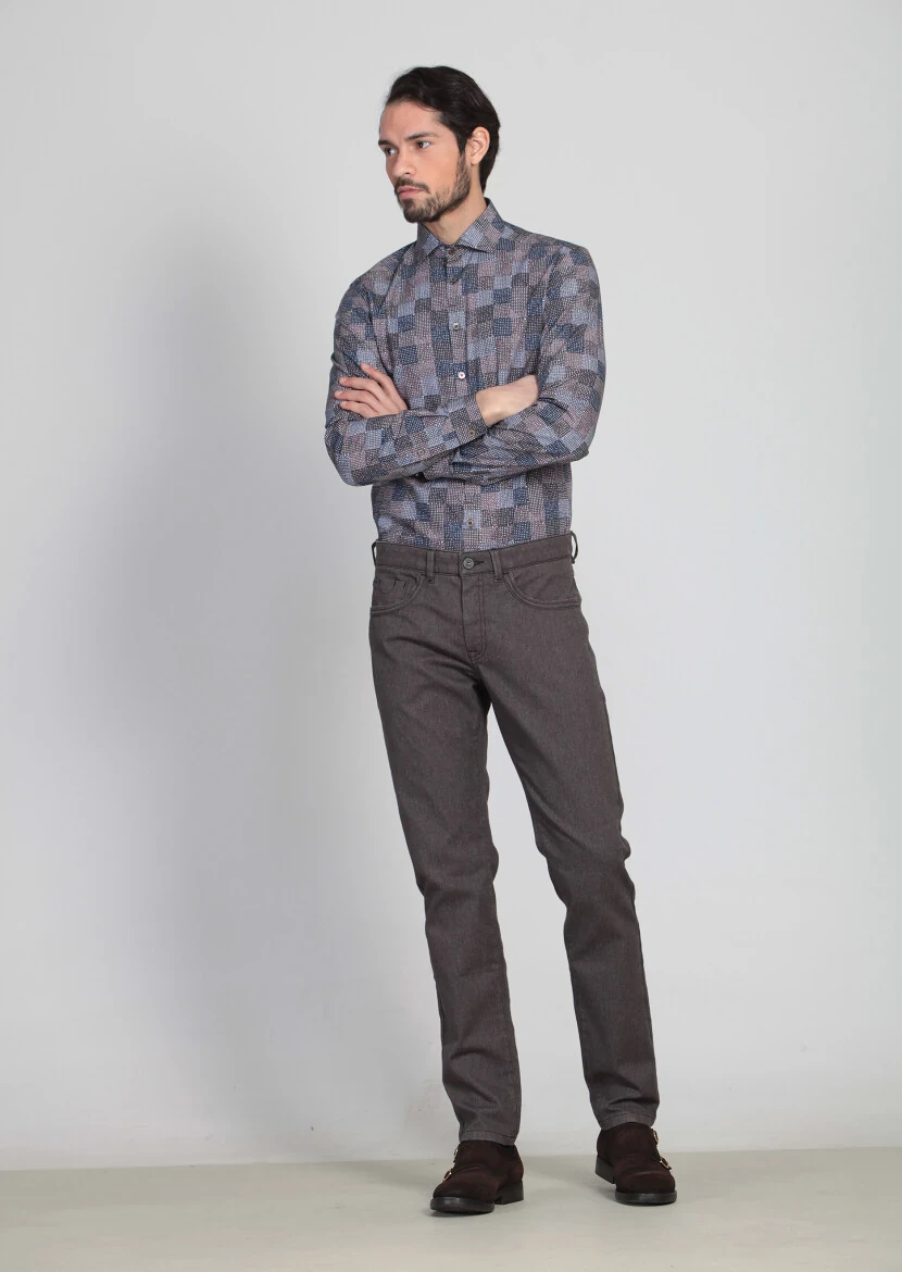 Hard Coal Weaving Slim Fit Casual Cotton Blended Trousers - 1