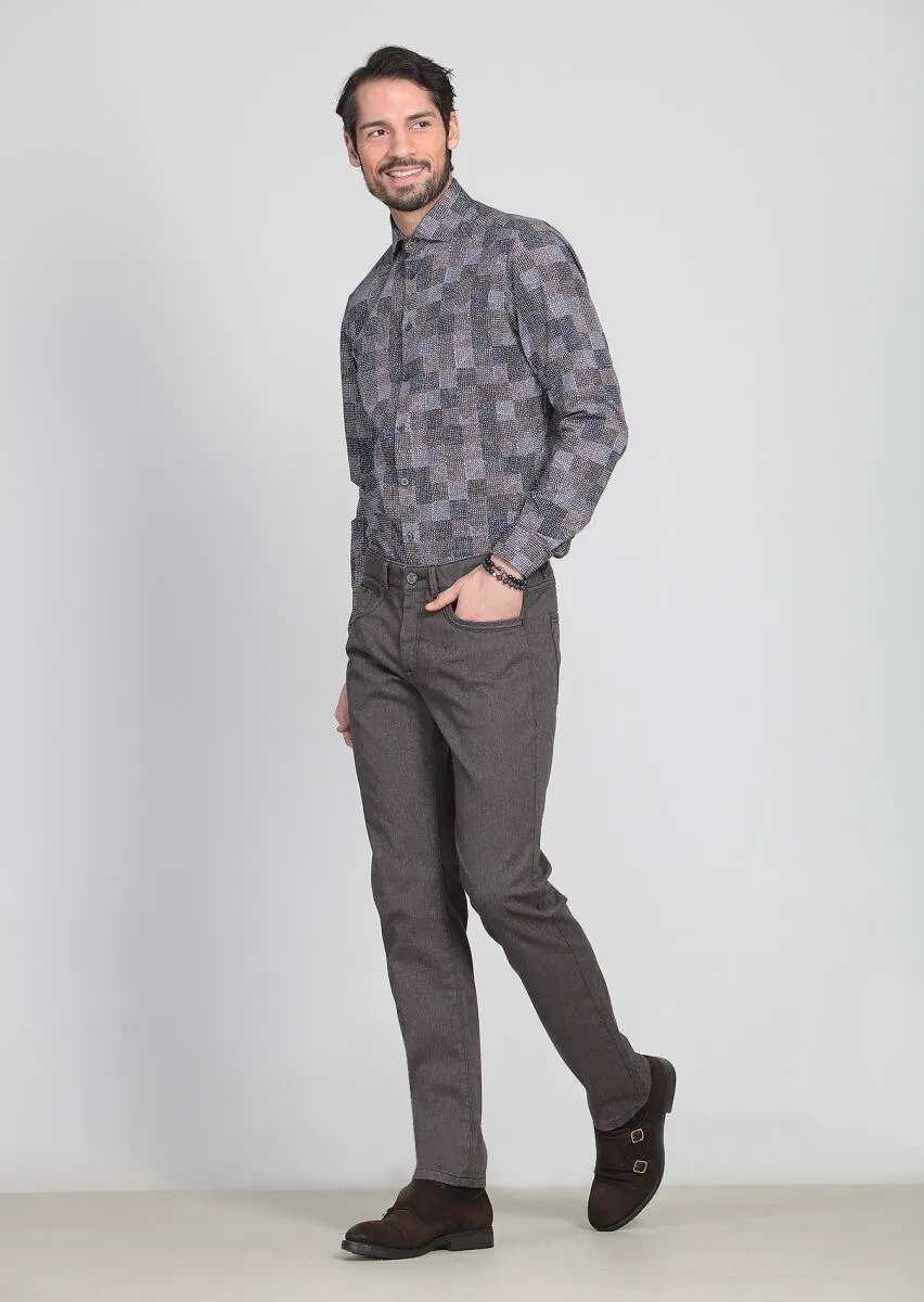 Hard Coal Weaving Slim Fit Casual Cotton Blended Trousers - 2