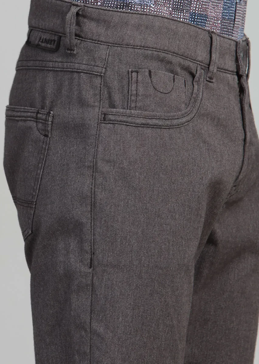 Hard Coal Weaving Slim Fit Casual Cotton Blended Trousers - 4