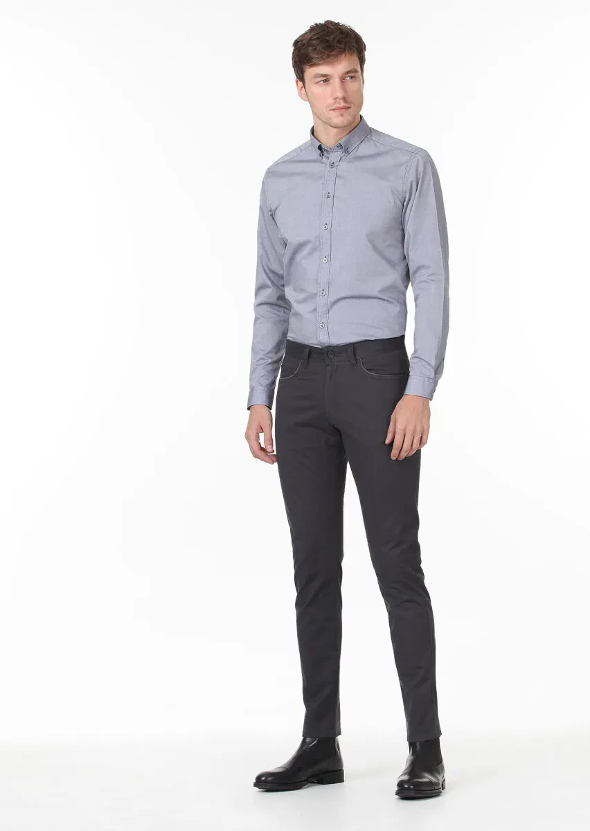 Hard Coal Weaving Slim Fit Casual Cotton Blended Trousers - 2