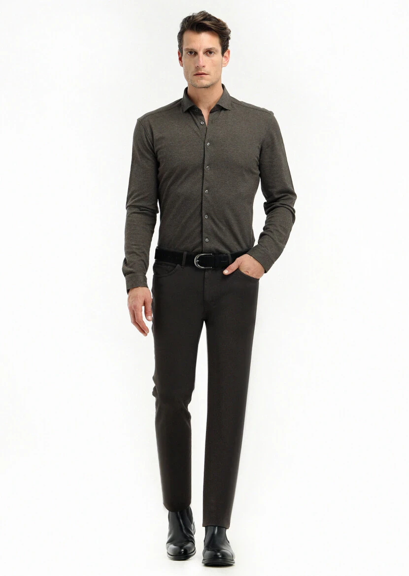 Hard Coal Weaving Slim Fit Casual Cotton Blended Trousers - 1