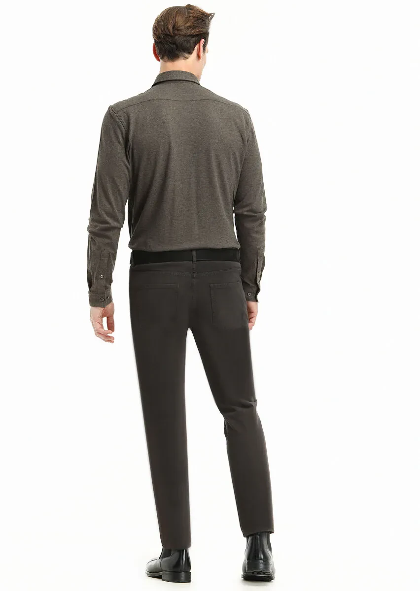 Hard Coal Weaving Slim Fit Casual Cotton Blended Trousers - 4