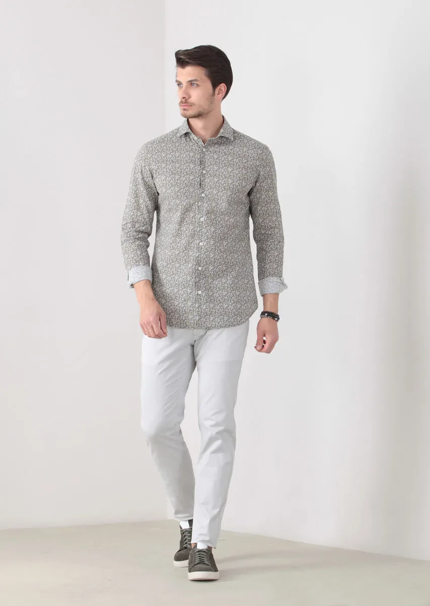 Hardal Baskılı Slim Fit Dokuma Casual Pamuk Karışımlı Gömlek - 2