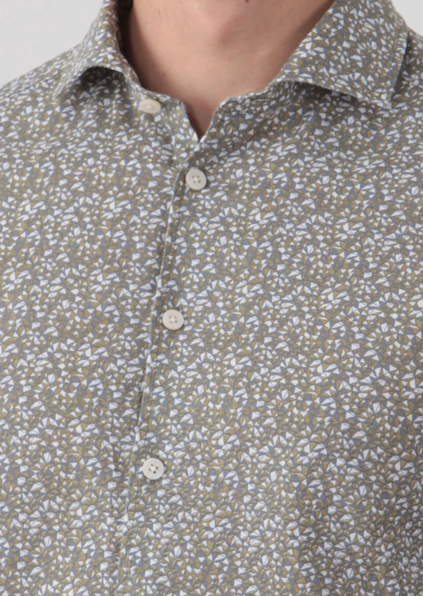 Hardal Baskılı Slim Fit Dokuma Casual Pamuk Karışımlı Gömlek - 3