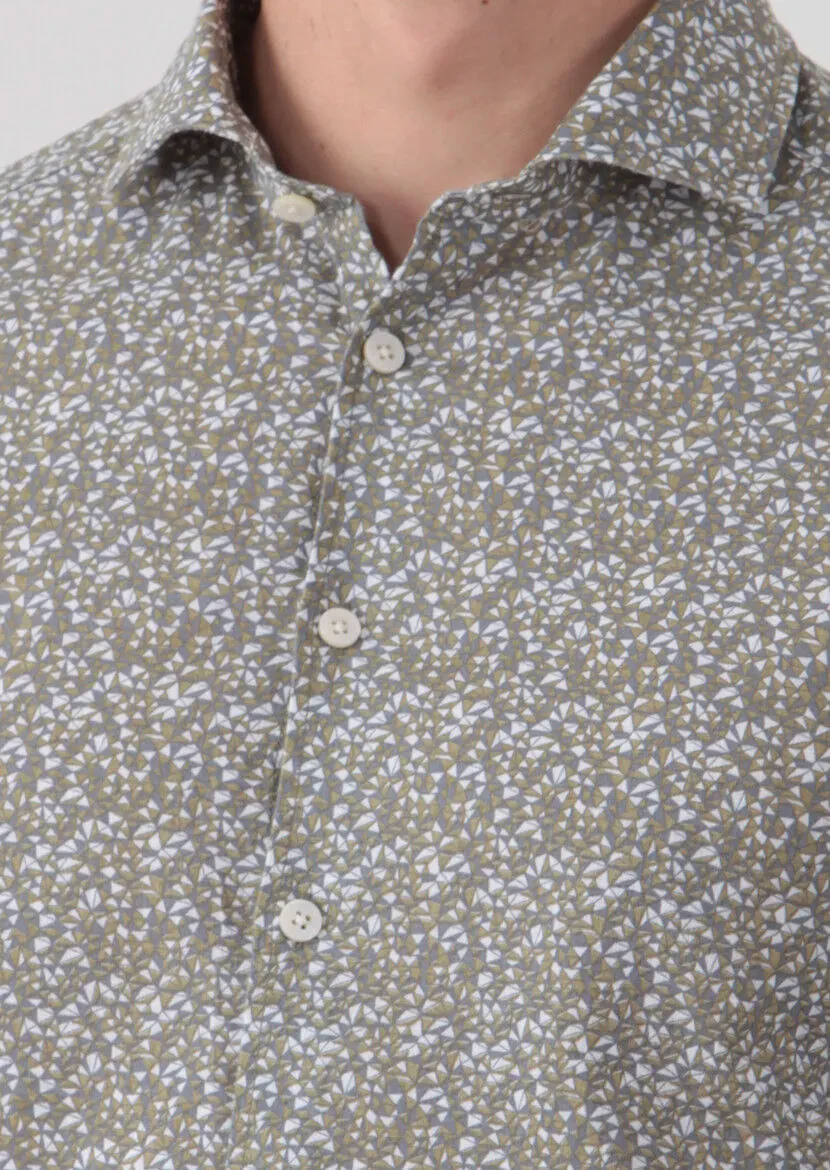 Hardal Baskılı Slim Fit Dokuma Casual Pamuk Karışımlı Gömlek - 3