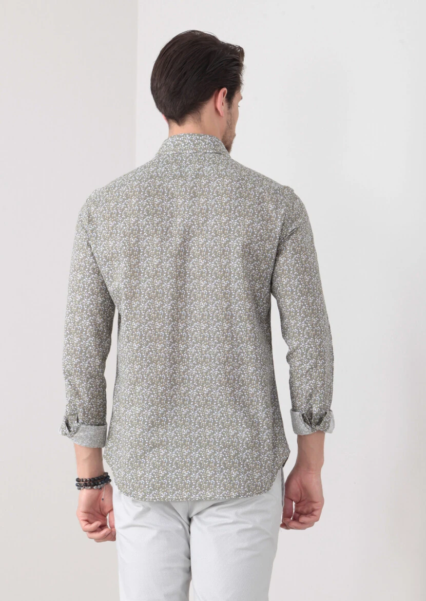 Hardal Baskılı Slim Fit Dokuma Casual Pamuk Karışımlı Gömlek - 4