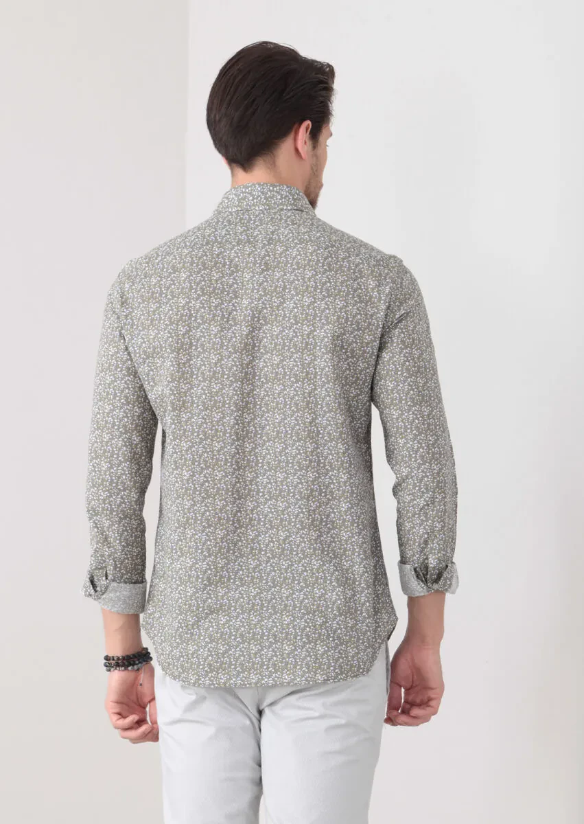 Hardal Baskılı Slim Fit Dokuma Casual Pamuk Karışımlı Gömlek - 4