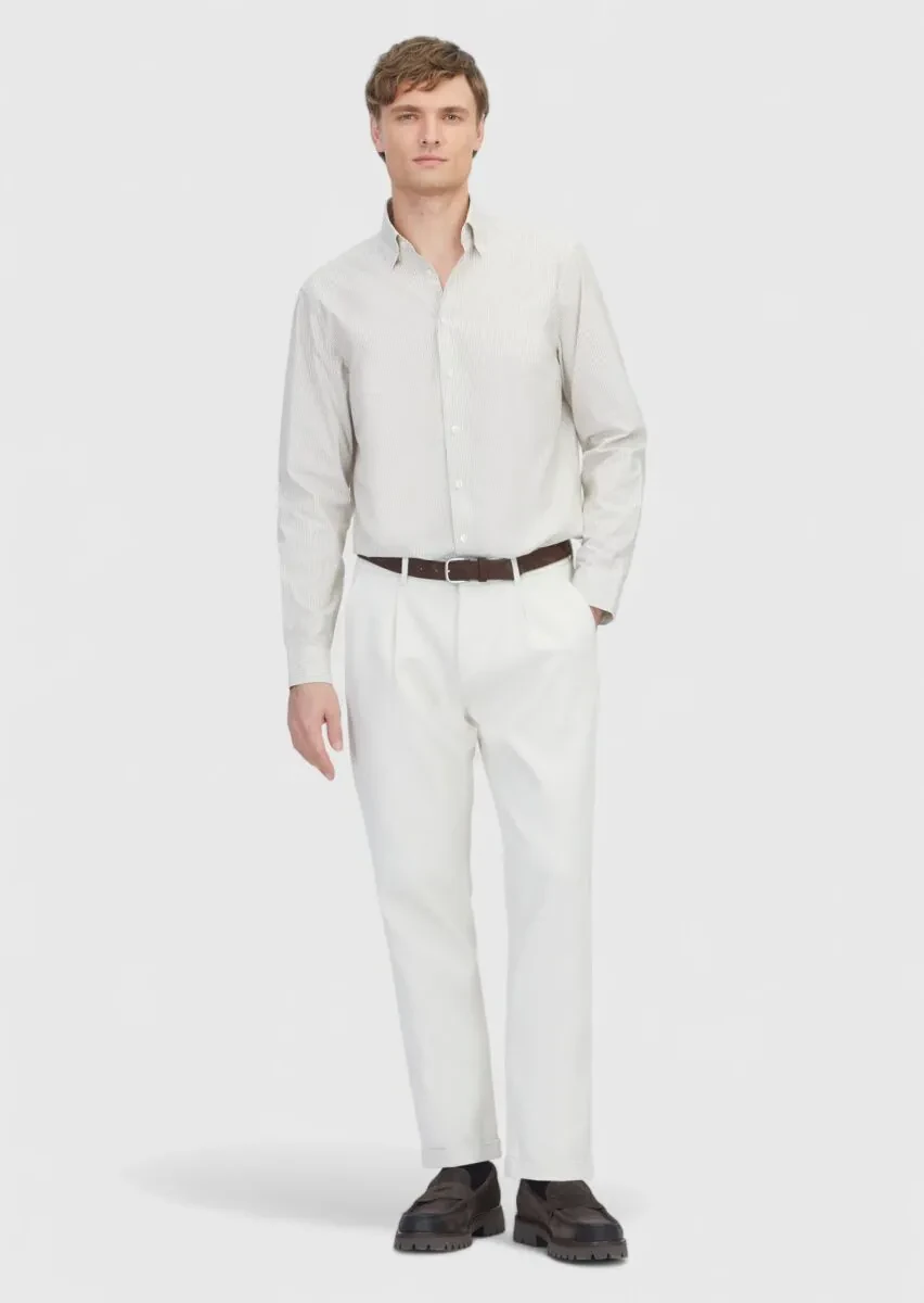 Hardal Çizgili Casual Fit Dokuma Casual %100 Pamuk Gömlek - 2