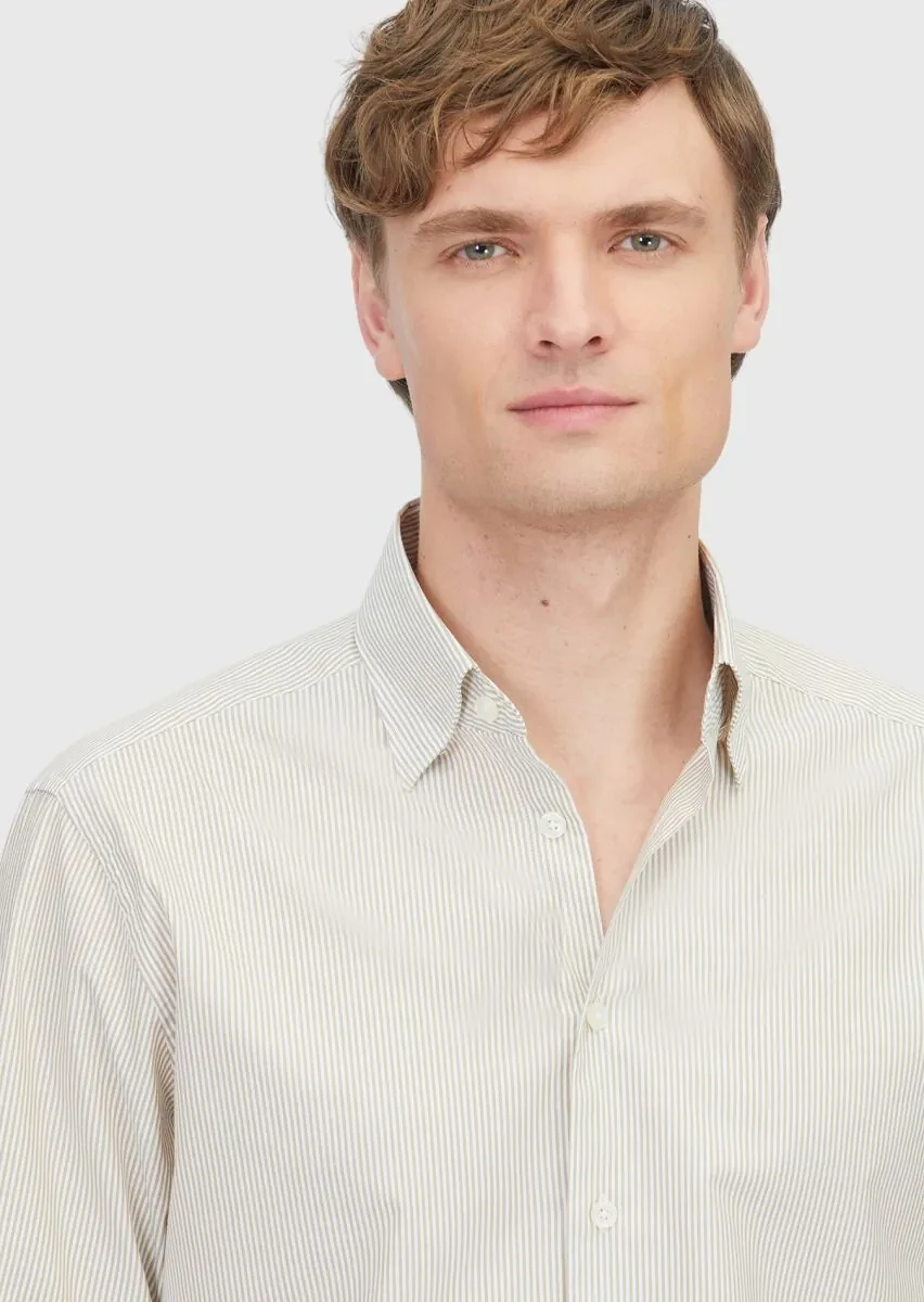 Hardal Çizgili Casual Fit Dokuma Casual %100 Pamuk Gömlek - 3