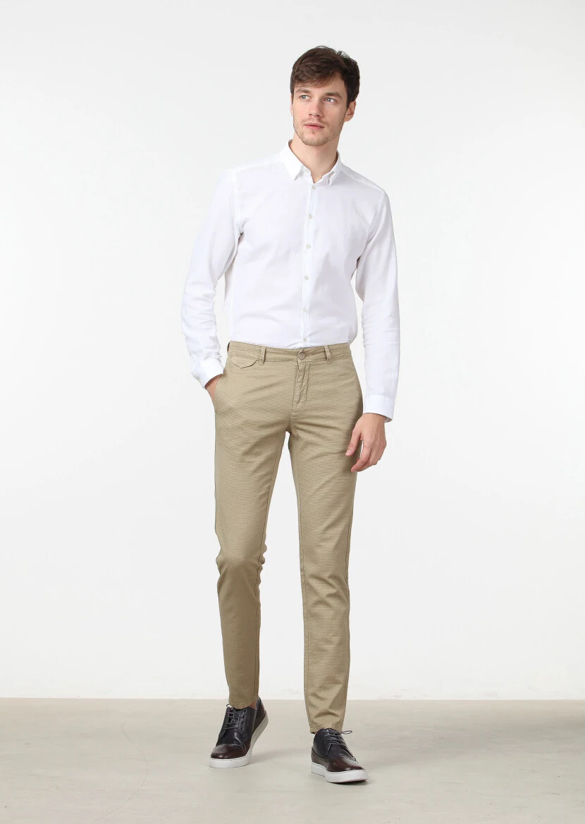 Hardal Düz Dokuma Regular Fit Casual Pamuk Karışımlı Pantolon - 1