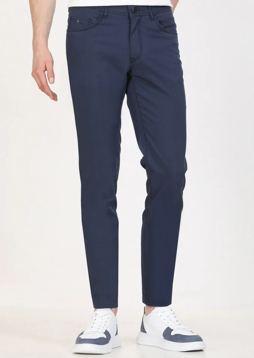 İndigo Çizgili Dokuma Slim Fit Casual Pantolon - 2