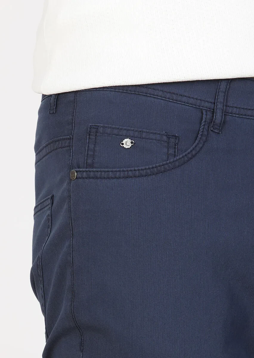 İndigo Çizgili Dokuma Slim Fit Casual Pantolon - 3