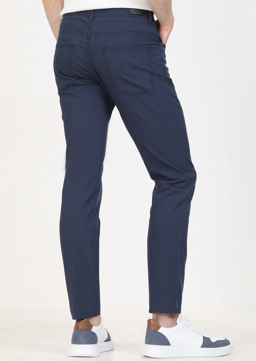 İndigo Çizgili Dokuma Slim Fit Casual Pantolon - 4