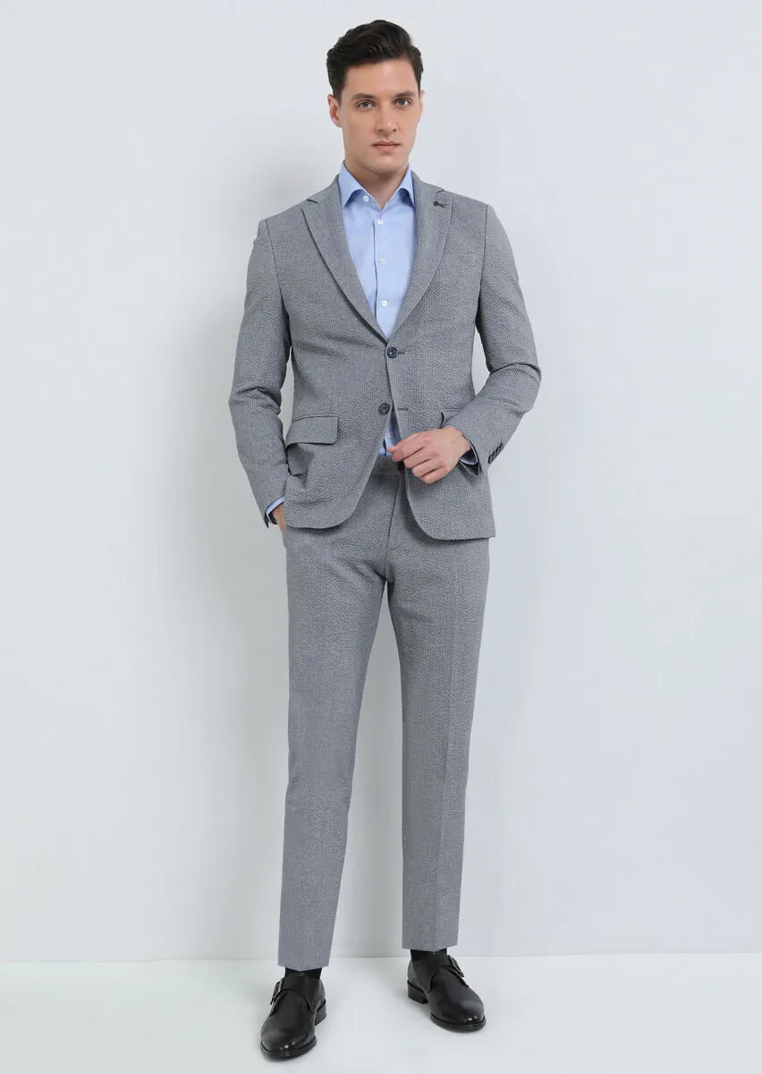 İndigo Çizgili Modern Fit Pamuk Karışımlı Takım Elbise - 4