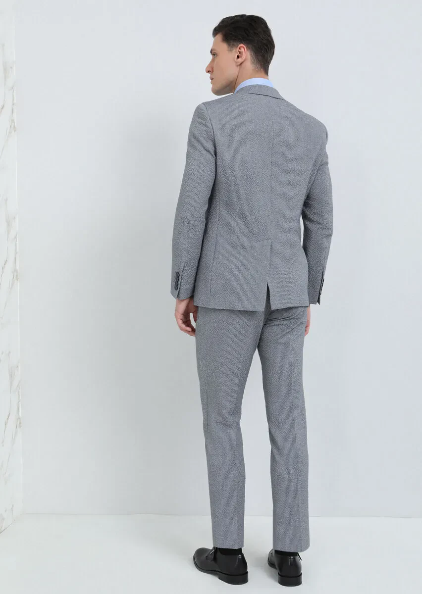 İndigo Çizgili Modern Fit Pamuk Karışımlı Takım Elbise - 5