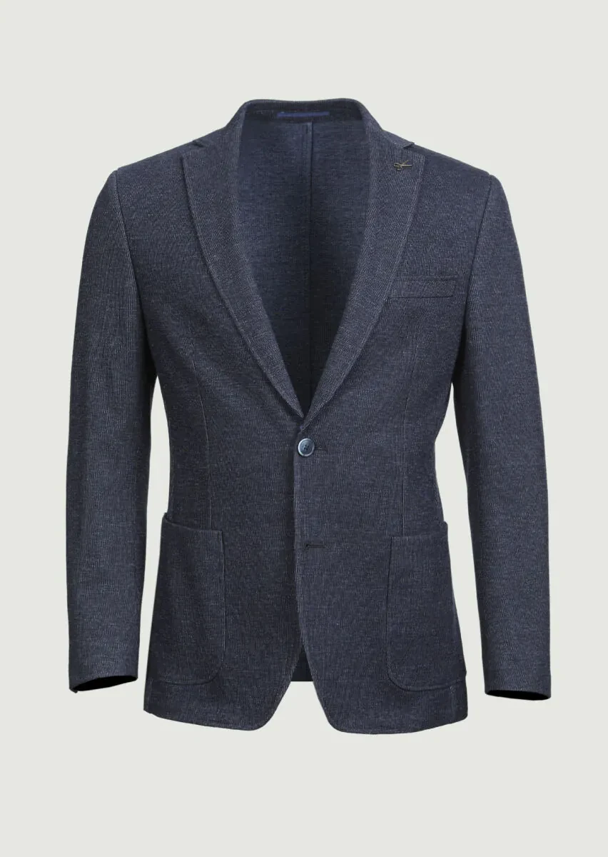 İndigo Çizgili Zeroweight Slim Fit %100 Pamuk Örme Ceket - 6