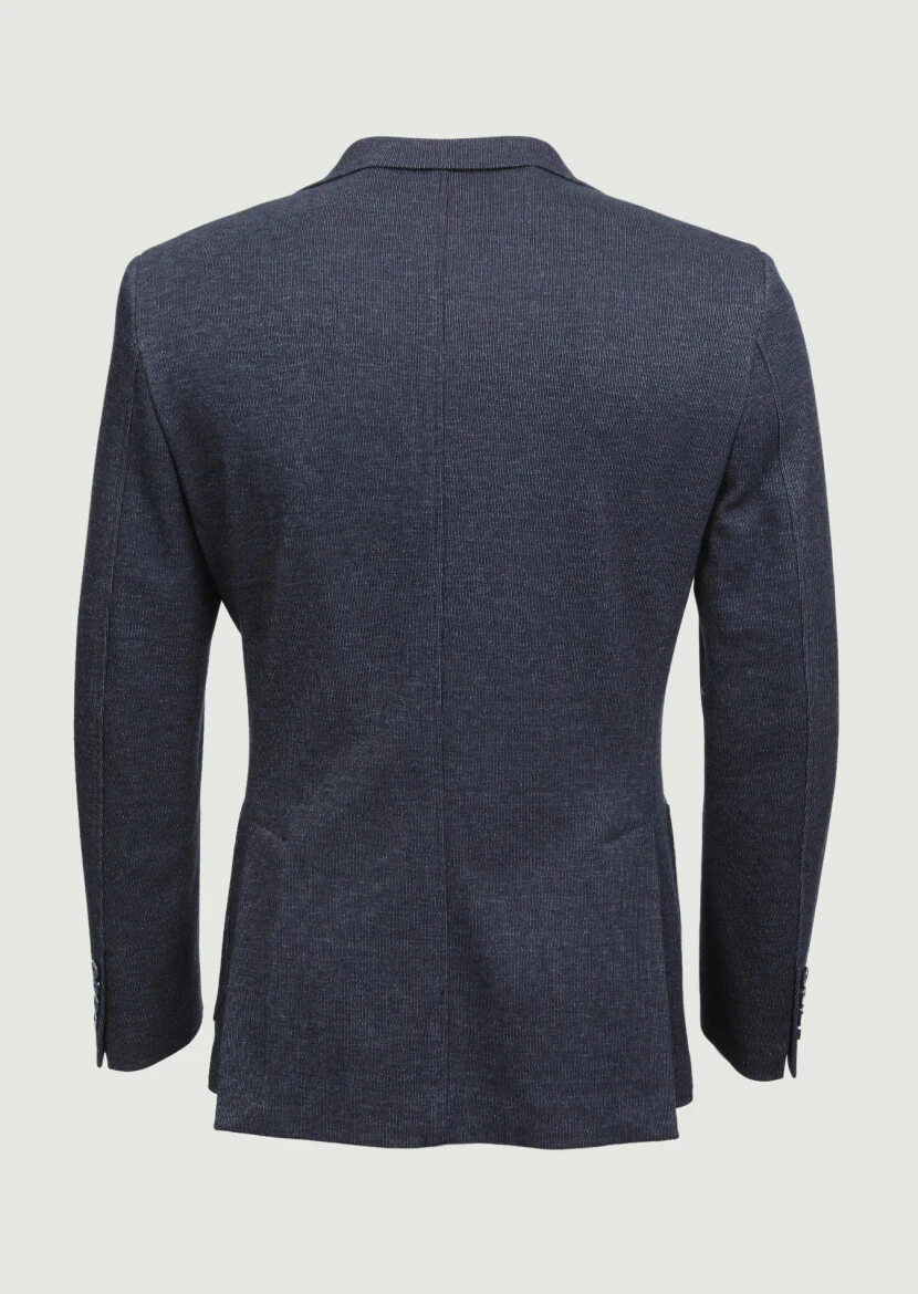 İndigo Çizgili Zeroweight Slim Fit %100 Pamuk Örme Ceket - 7