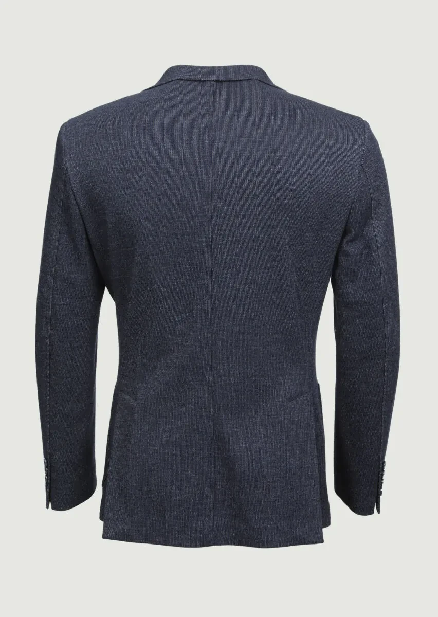 İndigo Çizgili Zeroweight Slim Fit %100 Pamuk Örme Ceket - 7