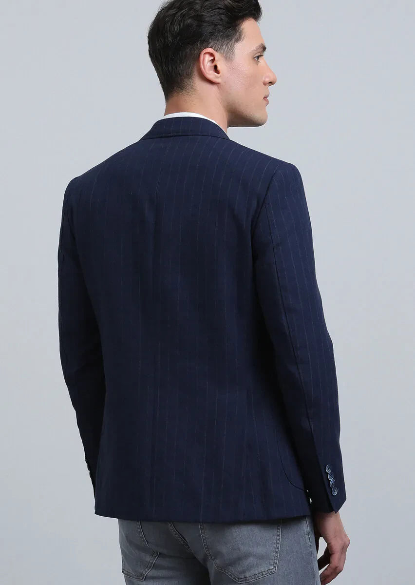 İndigo Çizgili Zeroweight Slim Fit Pamuk Karışımlı Ceket - 5
