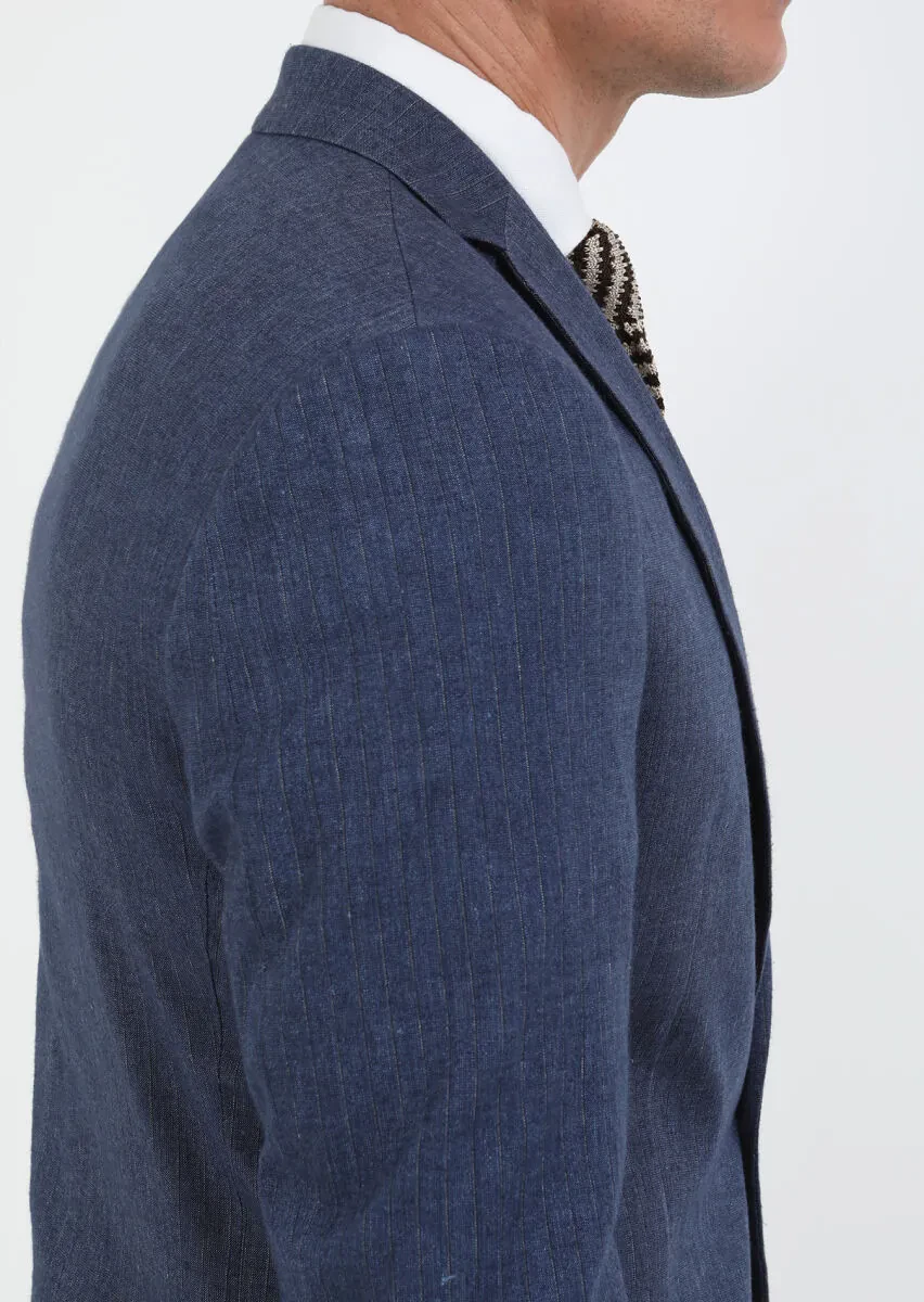 İndigo Çizgili Zeroweight Slim Fit Pamuk Karışımlı Takım Elbise - 4