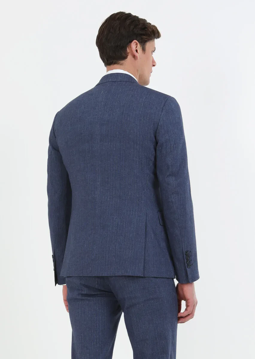 İndigo Çizgili Zeroweight Slim Fit Pamuk Karışımlı Takım Elbise - 6